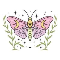 Vintage Boho Tee with Detailed Moth Insect Art vector
