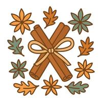 Cinnamon Stick Bundle illustration - Fall Autumn Clipart, Retro Boho Autumn design sublimation, Happy Fall season vibes vector