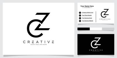 Initial CZ or ZC Logo Design template with business card vector