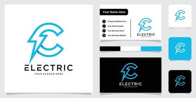 Initial C Letter with Lightning Bolt Logo Design with business card design vector