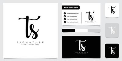 Initial TS handwriting logo template with business card vector