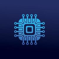 Futuristic Blue Microchip-Inspired Logo Symbolizing Digital Connectivity, Innovation, and Technological Intelligence vector