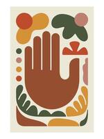 Boho Hand with Abstract Landscape - Abstract Boho Wall Art , Retro home decor illustration, minimalist Wall art vector