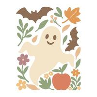 Autumn Vibes Tee with Cute Halloween Boho Print vector