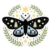 Dreamy Boho T-shirt with Moth and Butterfly Motif vector