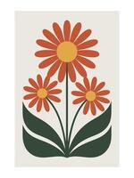 Retro Daisy Burst - Abstract Boho Wall Art , Retro home decor illustration, minimalist Wall art vector