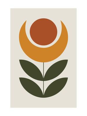 Floral Eclipse Poster - Abstract Boho Wall Art , Retro home decor illustration, minimalist Wall art