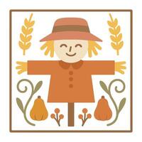 Boho Scarecrow Square illustration - Fall Autumn Clipart, Retro Boho Autumn design sublimation, Happy Fall season vibes vector
