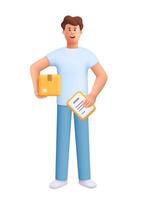Delivery person with package and document vector