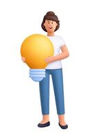 Woman holding a light bulb illustration vector