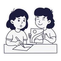 Learning to draw with schoolwork sitting at the table illustration vector