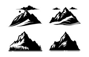 Collection of Mountain Silhouettes with Clouds and Forest vector