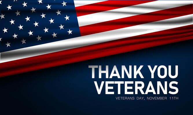 Banner for veterans day with thank you veterans text and American flag