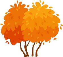 Two stylized trees stand side by side, their full canopies displaying a rich spectrum of orange and reddish hues, creating a warm and inviting autumnal scene vector