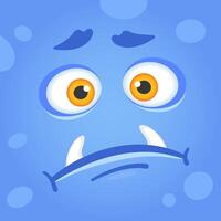 Sad blue cartoon monster with two prominent tusks and large orange eyes, displaying deep sorrow through its expressive face, evokes feelings of melancholy and disappointment vector