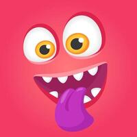 Cartoon illustration featuring a playful pink monster with oversized eyes and sharp teeth, playfully sticking out its vibrant purple tongue against a matching pink background vector