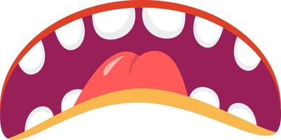 Wide open cartoon monster mouth featuring big, sharp teeth and a long, colorful tongue, screaming in a playful yet spooky manner, perfect for Halloween themed projects and social media vector