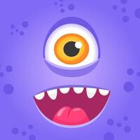 Cartoon illustration of a funny purple monster with one big yellow eye and a wide open mouth showing its tongue sticking out on a purple background with circles vector