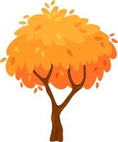 Lush cartoon autumn tree displaying vibrant orange leaves falling gracefully, crafting a whimsical fall scene ideal for nature themed projects and creative designs vector