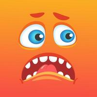 Orange monster face featuring large blue eyes, an open mouth, and a tongue sticking out, expressing a comically scared look, ideal for Halloween themed projects and designs vector