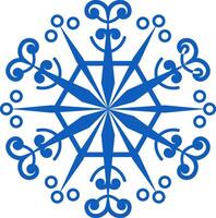 Decorative blue snowflake with elegant swirls and circles, symbolizing winter, christmas, and frozen beauty, perfect for festive designs and holiday projects vector