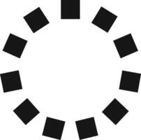 Black squares rotating in a circular pattern, creating a dynamic loading symbol against a white background, ideal for representing progress, waiting, or processing vector