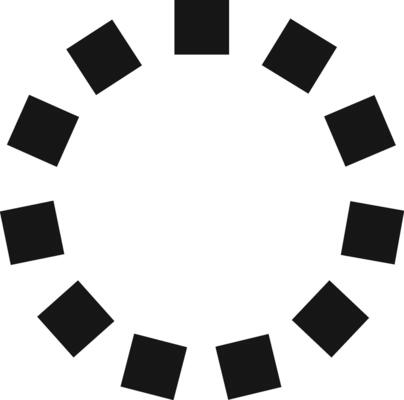 Black squares rotating in a circular pattern, creating a dynamic loading symbol against a white background, ideal for representing progress, waiting, or processing