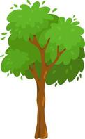Cartoon illustration of a lush green tree standing tall with vibrant foliage, showcasing a thick brown trunk and lively green leaves, ideal for nature themed projects vector