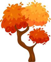 Cartoon tree with orange and red leaves falling, representing the autumn season, isolated on a white background, ideal for children's illustrations or nature themed projects vector