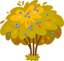 Cartoon illustration featuring a blueberry bush adorned with ripe berries and vibrant foliage, capturing the essence of the plant during the colorful autumn season vector