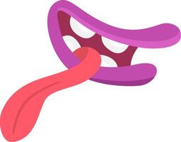 Cartoon mouth with purple lips sticking out a long, pink tongue in a silly and playful expression, creating a humorous and lighthearted visual vector