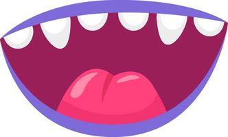 Cartoon open mouth showing tongue and teeth, ideal for concepts related to communication, speaking, tasting, or expressing emotions like happiness or excitement vector