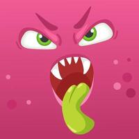 Funny pink cartoon monster sporting an angry expression, displaying a vibrant green tongue and sharp teeth, perfect for children's designs and playful illustrations vector