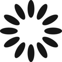 Simple black loading symbol made of twelve oval shapes arranged in a circle, creating a visual representation of a rotating, buffering, or processing operation vector