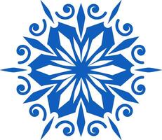 Stylized blue snowflake featuring intricate swirls and sharp edges, evoking a magical winter atmosphere perfect for enhancing festive designs and holiday decorations vector