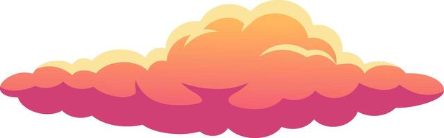 Cartoon cloud floating in a clear sky with a gradient from pink to orange and yellow, representing concepts like weather, meteorology, atmosphere, dreams and imagination vector
