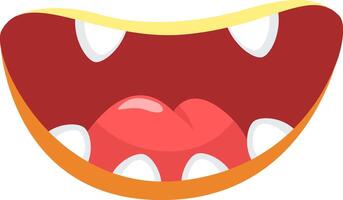 Cartoon mouth widely opening, showcasing a vibrant tongue and bright teeth, exuding joy and playfulness, perfect for a variety of design projects and cheerful themes vector
