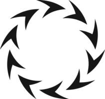 Circular pattern of stylized arrows rotating clockwise on white background, ideal for concepts such as cycle, rotation, repetition, loading, progress, and more vector