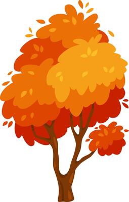 Colorful illustration of a stylized autumn tree with falling leaves showing warm colors, representing nature, seasons, and the beauty of fall foliage on a clean white background