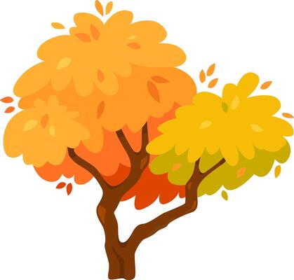 Stylized autumn tree displaying vibrant orange and yellow foliage, gracefully shedding its leaves, capturing the essence of the fall season and the stunning beauty of nature