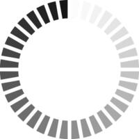 Circular progress bar with gradient from black to white, indicating loading status on white background, ideal for representing progress or download status vector