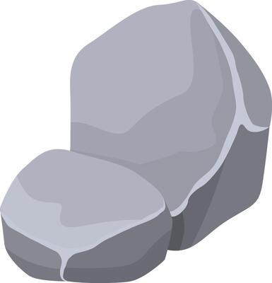 Two gray cartoon rocks of varying sizes combining to form a natural seat, featuring a simple and minimalist design that enhances outdoor environments and landscapes