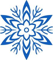 Stylized blue snowflake featuring intricate floral patterns evokes a festive winter atmosphere, enhancing Christmas and holiday decorations with its elegant and decorative design vector