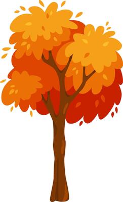 Stylized autumn tree showcasing vibrant orange and red leaves gracefully falling, capturing the essence of seasonal change and the breathtaking beauty of nature's cycle