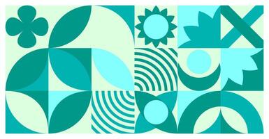 simple abstract background combining modern shapes and grid-based layout in cool green and blue tones. vector