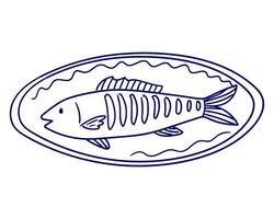 Fish illustration in a decorative plate showcasing detailed patterns and artistic design vector