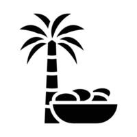 Palm tree and bowl of nuts icon illustration vector