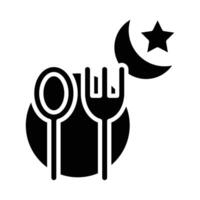 A black and white icon of a fork and spoon with a star vector