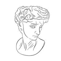 Linear sketch drawing of Divid head. Antique statue of the mythical god in the engraving style. Creative minimal for design, web, stickers vector