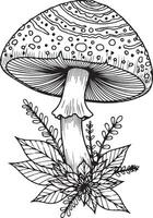 Whimsical Mushroom Line Art with Intricate Botanical Details vector